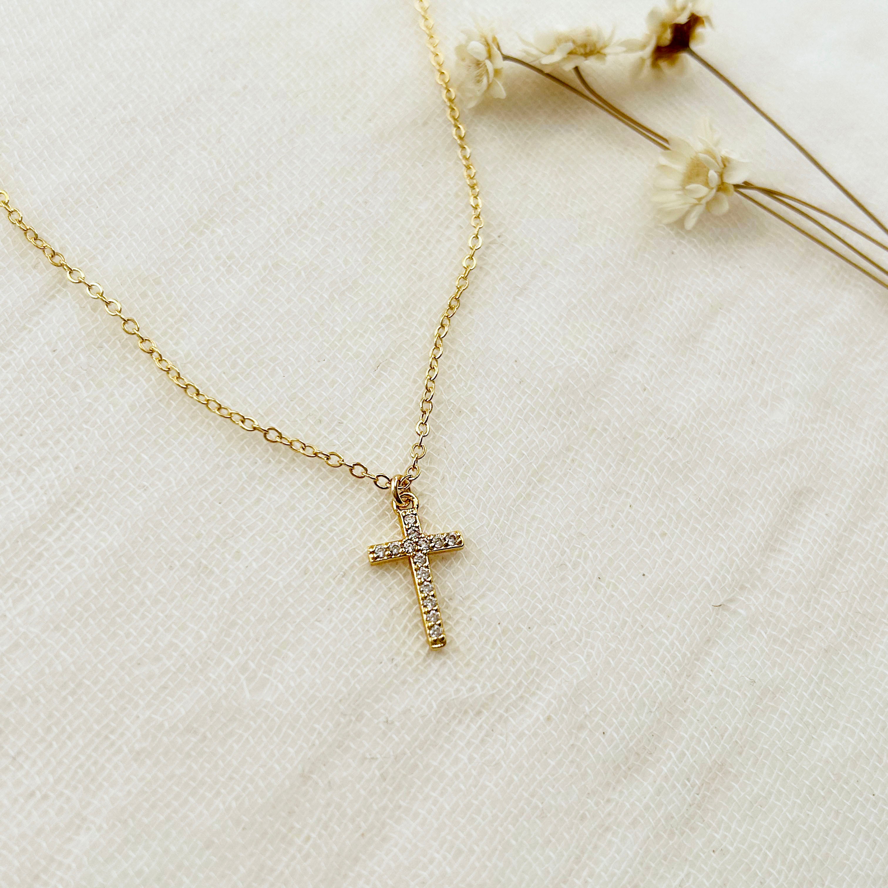 Dainty CZ Cross Necklace – KARA TOZER
