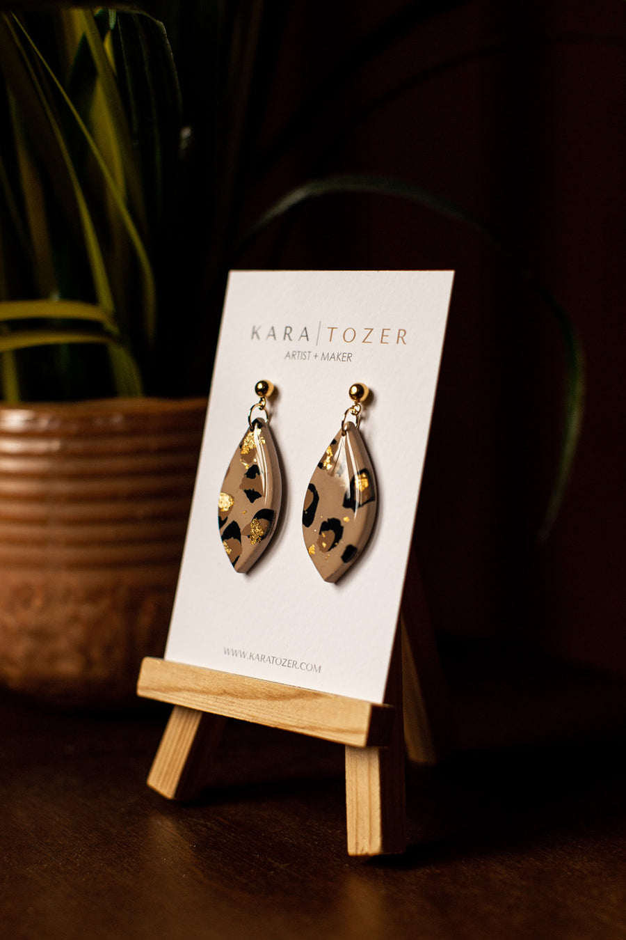 Caramel Leopard Leaf Dangles