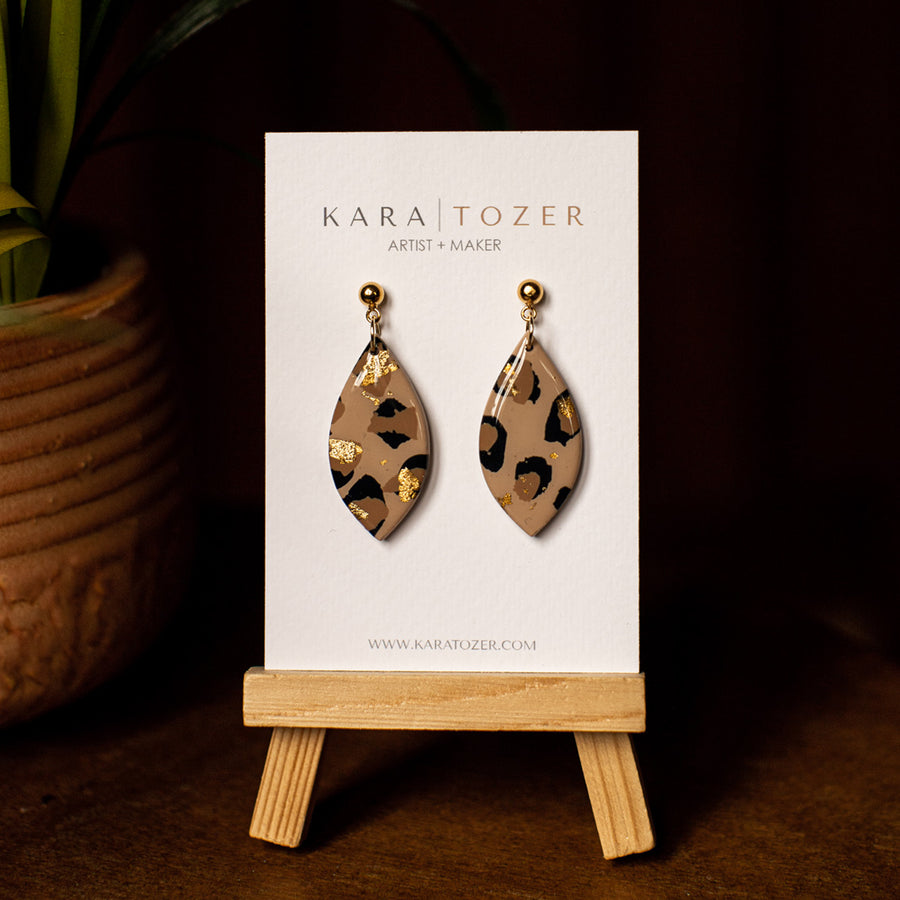 Caramel Leopard Leaf Dangles