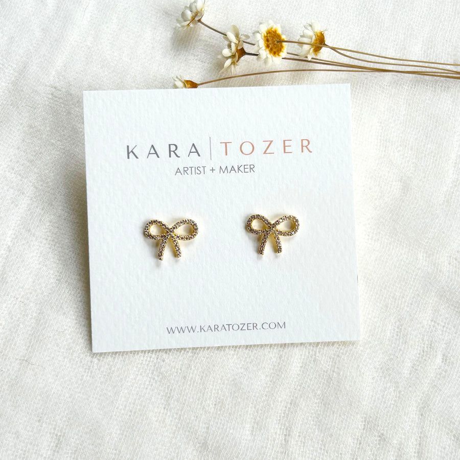 Dainty CZ Holiday Bow Studs