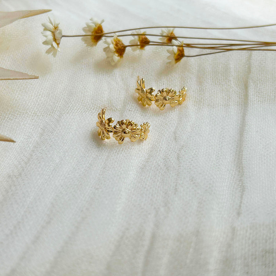 Gold Floral Hoop Earrings