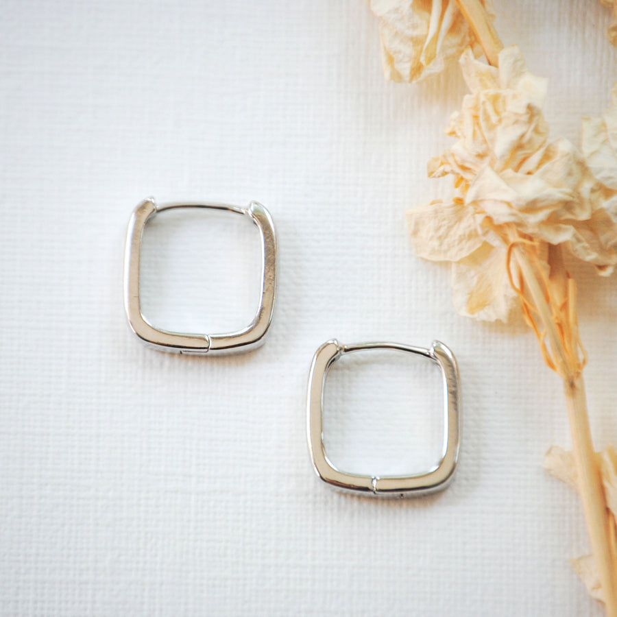 Silver Square Hoops