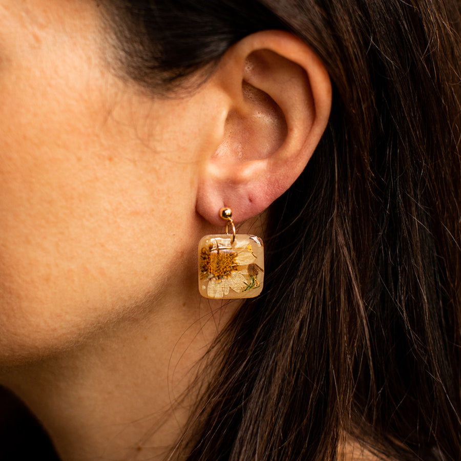 Pressed Daisy Flower Earrings